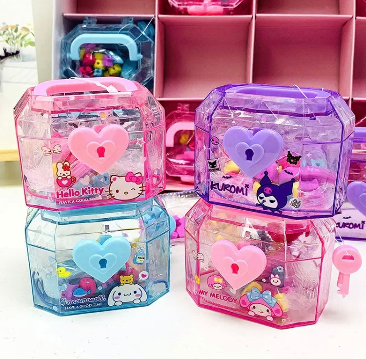 Hello Kitty Mini Treasurer Box, Cute Covered Girls Jewellery Box, DIY Beaded Bracelet Box With Key Hello Kitty Mini Treasurer Box, Cute Covered Girls Jewellery Box, DIY Beaded Bracelet Box With Key